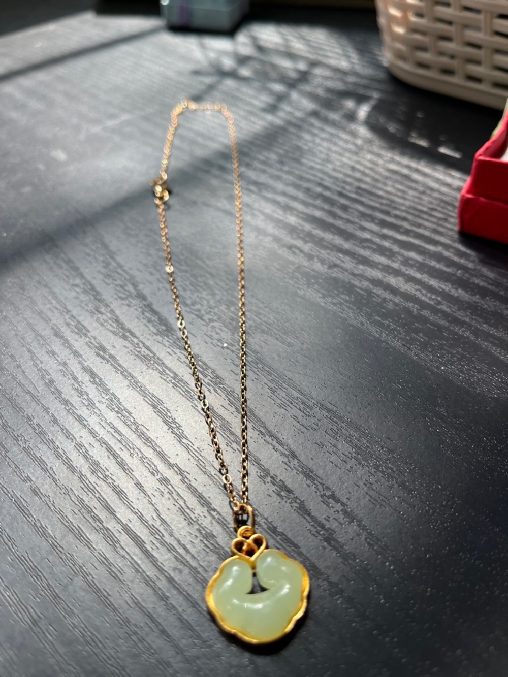 Gold-Trim Green Jade Pendant Necklace - Women Jewelry